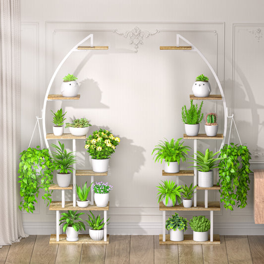 BECOKOME Plant Stand Indoor with Grow Lights, 63" Tall 6-Tiered Lighted Plant Shelf, 2 Pack Metal Corner Plant Holder, Curved Flower Display Stand - BECOKOME