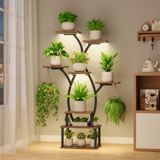 Plant Stand Indoor with Grow Light, 8 Tiered Plant Shelf Indoor for Multiple Plant, Metal Corner Plant Stand Plant Holder Flower Stand Display Rack for Patio, Garden, Balcony, Living Room - BECOKOME
