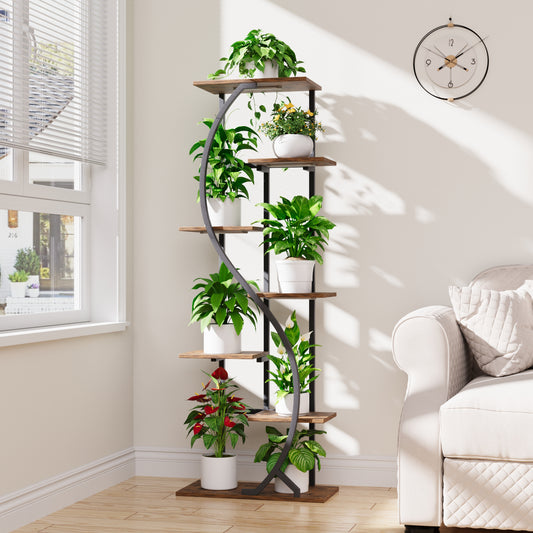59" Tall Plant Stand with Grow Light Indoor, 7 Tiered Metal Plant Shelf, S-Shaped Flower Display Stand, Corner Storage Shelf for Living Room, Patio, Balcony Decor - BECOKOME