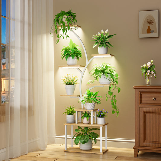 Plant Stand Indoor with Grow Light, 8-Tiered Tall Plant Stands for Indoor Plants Multiple, Metal Plant Shelf Display Rack Holder, Flower Stand for Indoor Plants, Living Room, Garden, Patio - BECOKOME