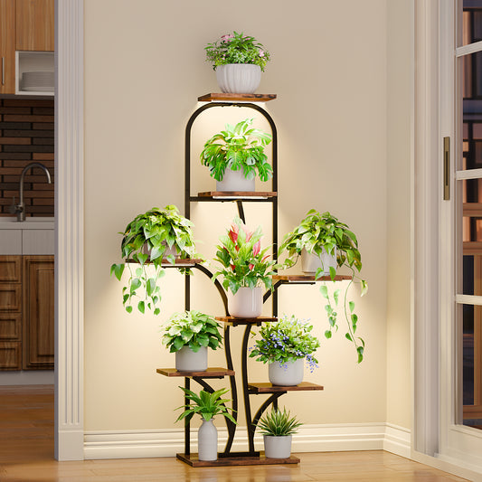 Plant Stand Indoor with Grow Lights, 8 Tiered Indoor Plant Shelf, 51'' Corner Plant Stands for Multiple Plants, Tree-Shaped Arch Plant Holder Rack, Flower Stands for Patio Living Room Home Decor - BECOKOME