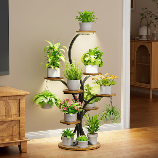 Plant Stand Indoor with Grow Lights - 8 Tiered Tree-Shaped 46.3" Tall Corner Plant Shelf, Grow Light Shelf Display for Indoor Plants Multiple, Flower Holder for Living Room Patio Balcony Décor - BECOKOME