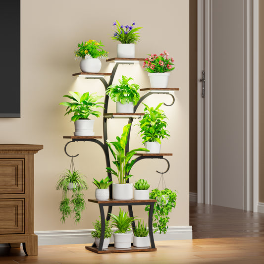 Plant Stand Indoor with Grow Lights - 8 Tiered Indoor Plant Shelf, 47" Metal Corner Plant Stands for Indoor Plants, Tree-Shaped Plant Rack Display for Indoor Plants Multiple, Flower Holder for Living Room Patio Balcony Décor - BECOKOME