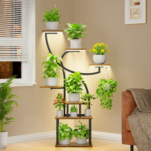 Plant Stand Indoor with Grow Light, 47" Corner Plant Stand for Indoor Plants, 7 Tiered Tall Plant Shelf Indoor Flower Stand Plant Rack - BECOKOME