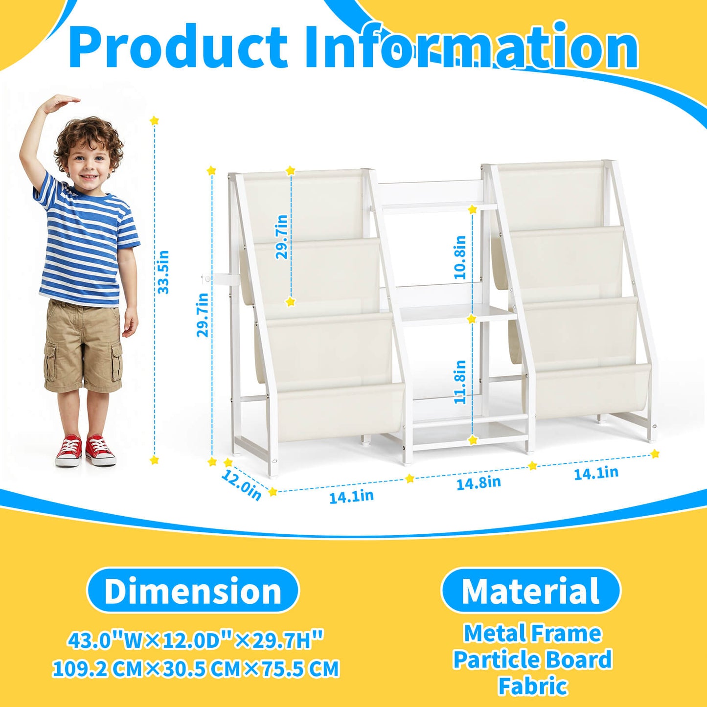 Kids Bookshelf Toy Storage Organizer - Book Shelf for Kids Rooms, 2 Sides Children Bookcase with 3 Tired Toy Storage Organizer, White Toddler Baby Bookshelf Book Shelves for Bedroom Nursery Playroom - BECOKOME