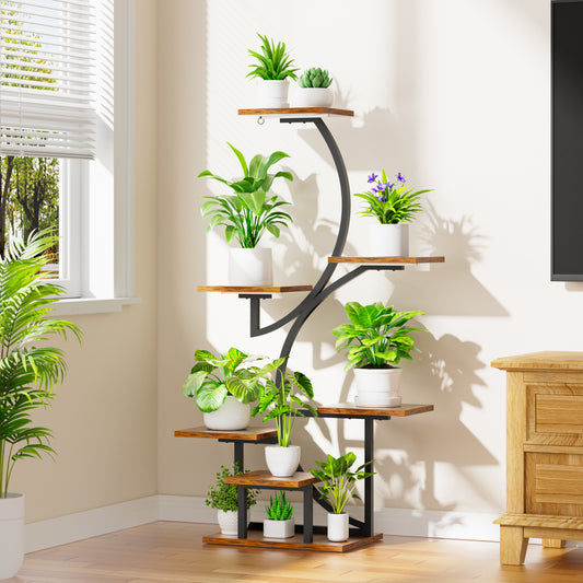 BECOKOME Plant Stand Indoor with Grow Lights, 44" Tall 7-Tier Lighted Plant Shelf, S-Shaped Flower Display Stand - BECOKOME