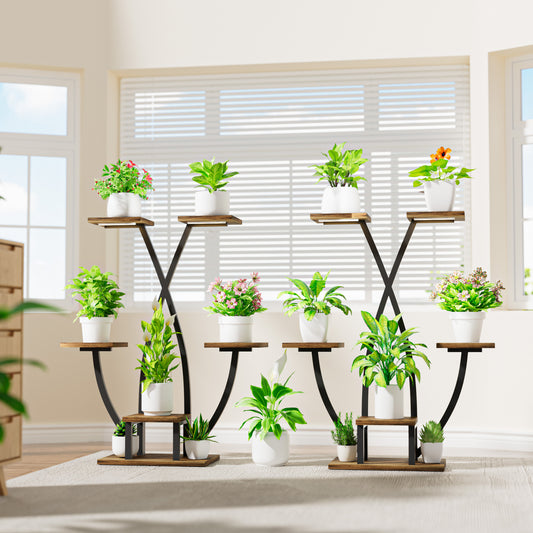 Plant Stand Indoor with Grow Light - 2 Pack Metal Plant Shelf, 6 Tiered Corner Plant Stand for Multiple Plants Display Rack Holder, Flower Stand for Indoor Plants, Balcony, Patio, Living Room, Garden - BECOKOME