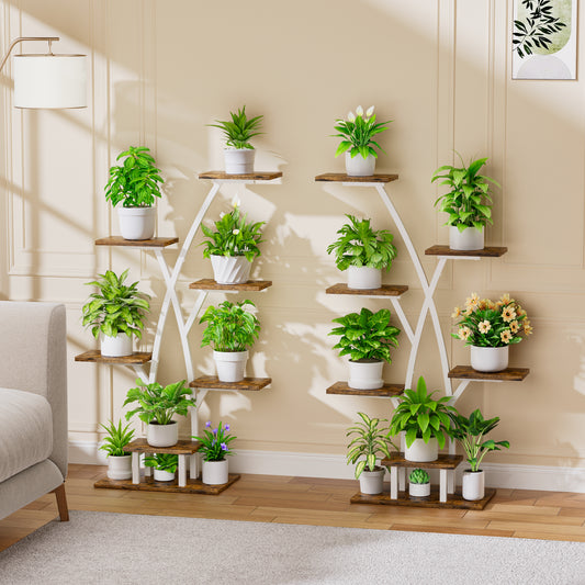 42" Metal Plant Stand With Grow Lights, 7 Tiered Corner Display Shelf Flower Holder - BECOKOME