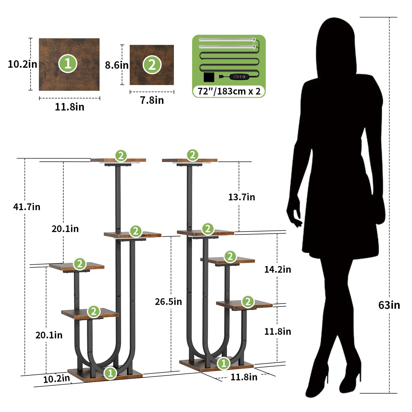 Plant Stand with Grow Lights, Indoor Tiered Plant Shelf - BECOKOME