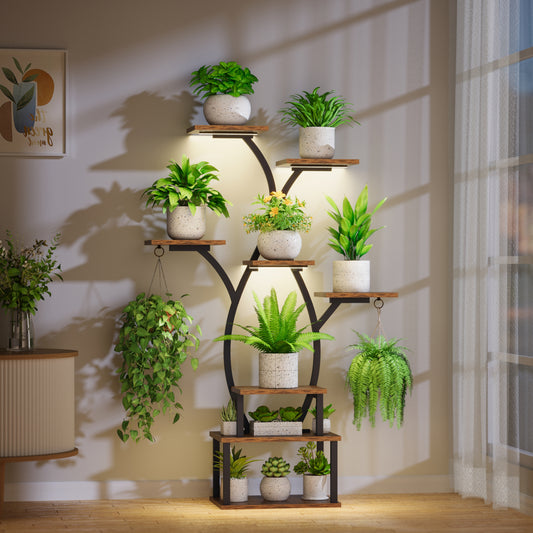 Plant Stand Indoor with Grow Light, 8 Tiered Plant Shelf Indoor for Multiple Plant, Metal Corner Plant Stand Plant Holder Flower Stand Display Rack for Patio, Garden, Balcony, Living Room - BECOKOME