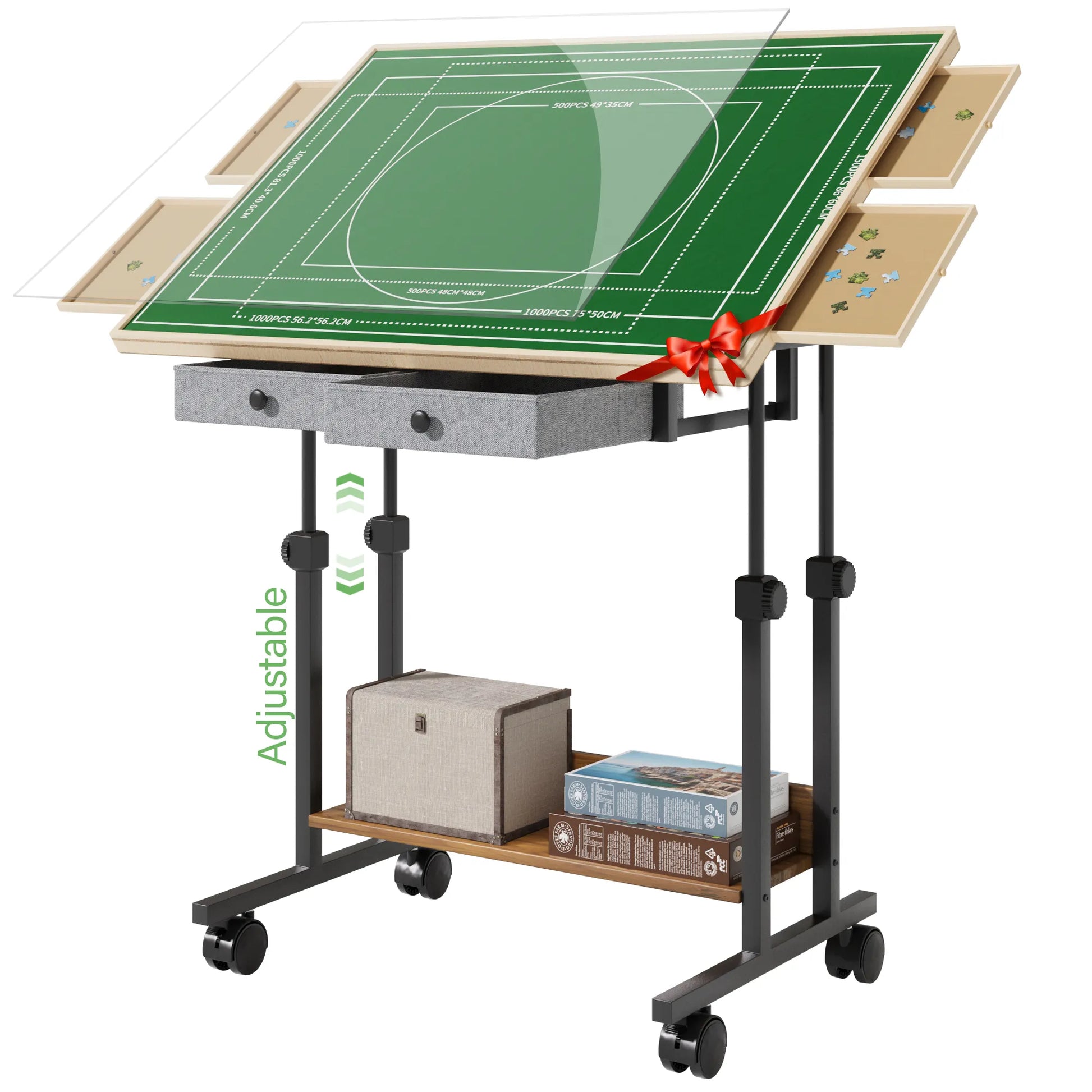 BECOKOME Puzzle Table with Drawers - 2000 Pieces Jigsaw Puzzles Table for Adults, Tilting Puzzle Board (2000 Pcs) - BECOKOME