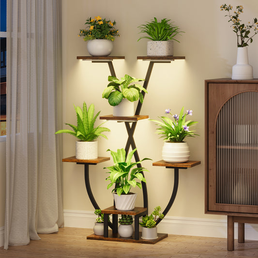 Plant Stand Indoor with Grow Light - 7 Tiered Corner Plant Stand for Multiple Plants, Metal Plant Shelf Indoor Display Rack Holder, Flower Stand for Indoor Plants, Balcony, Living Room, Patio - BECOKOME
