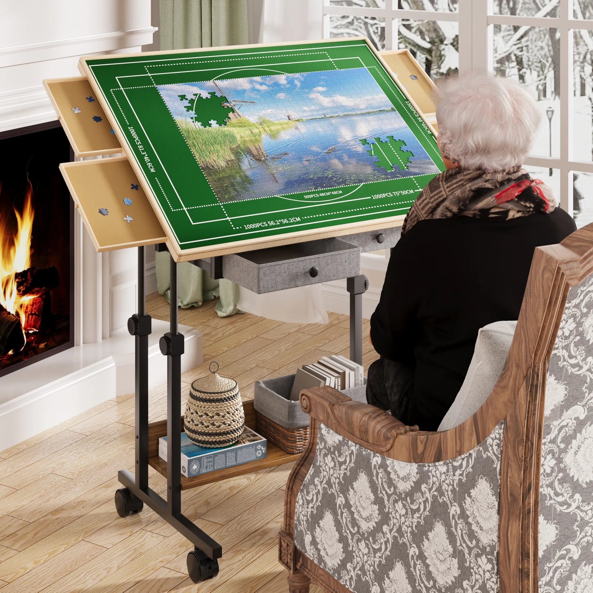 BECOKOME Puzzle Table with Drawers - 2000 Pieces Jigsaw Puzzles Table for Adults, Tilting Puzzle Board (2000 Pcs) - BECOKOME