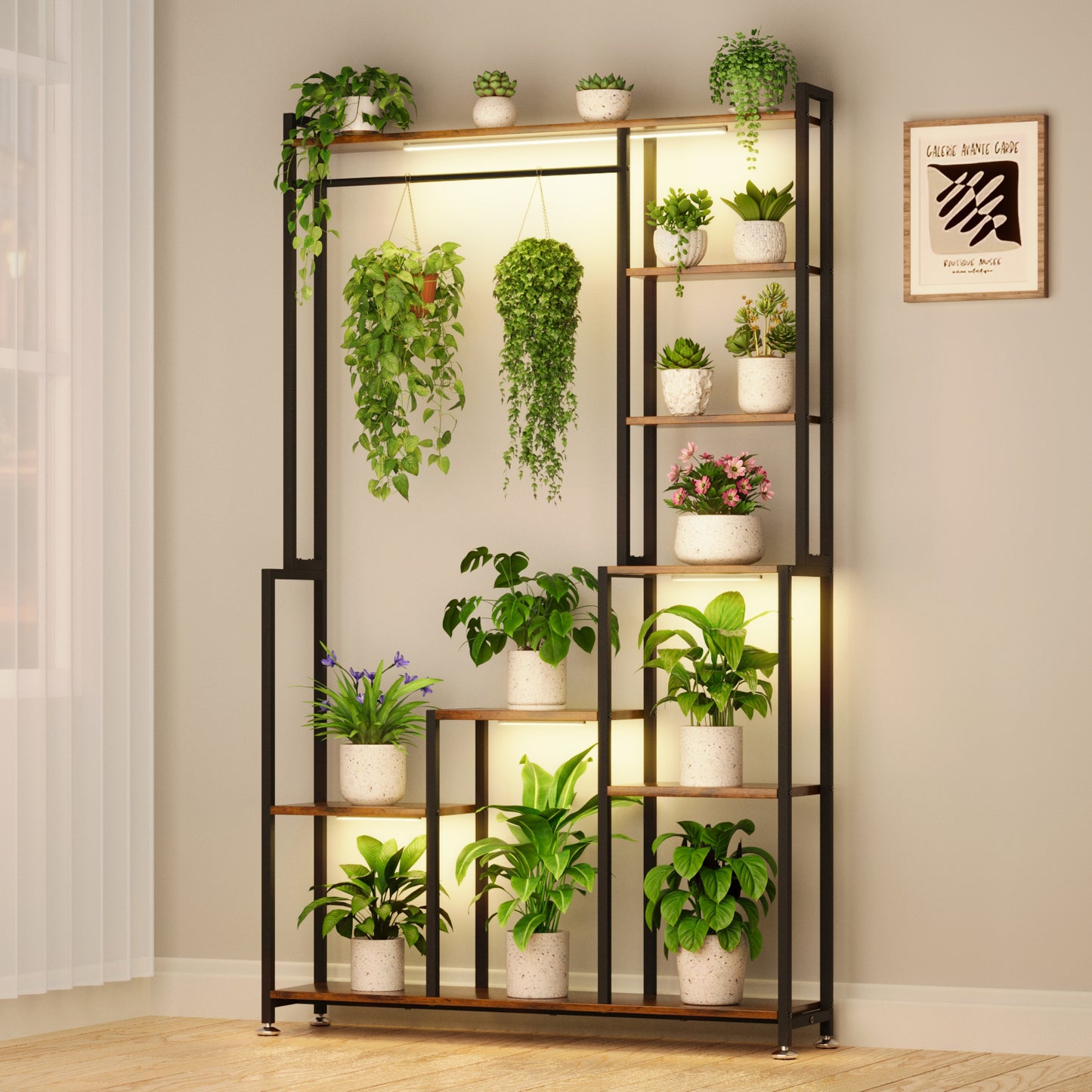 BECOKOME Plant Stand Indoor with Grow Lights, 71" Tall 6-Tier Large Plant Shelf, Corner Metal Display Rack - BECOKOME