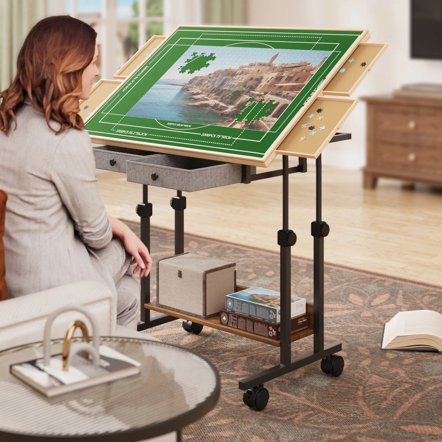 BECOKOME Puzzle Table with Drawers - 2000 Pieces Jigsaw Puzzles Table for Adults, Tilting Puzzle Board (2000 Pcs) - BECOKOME
