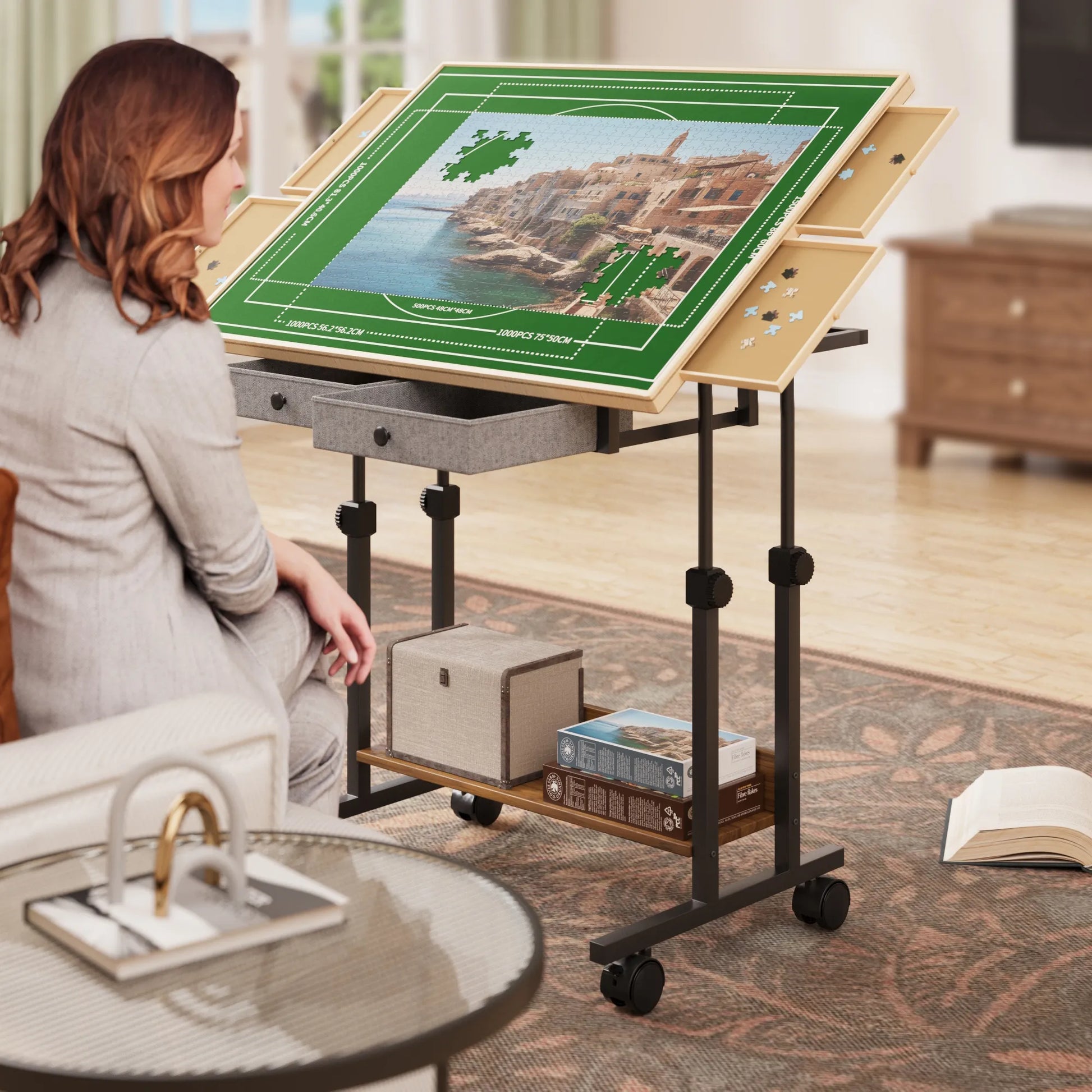 BECOKOME Puzzle Table with Drawers - 2000 Pieces Jigsaw Puzzles Table for Adults, Tilting Puzzle Board (2000 Pcs) - BECOKOME