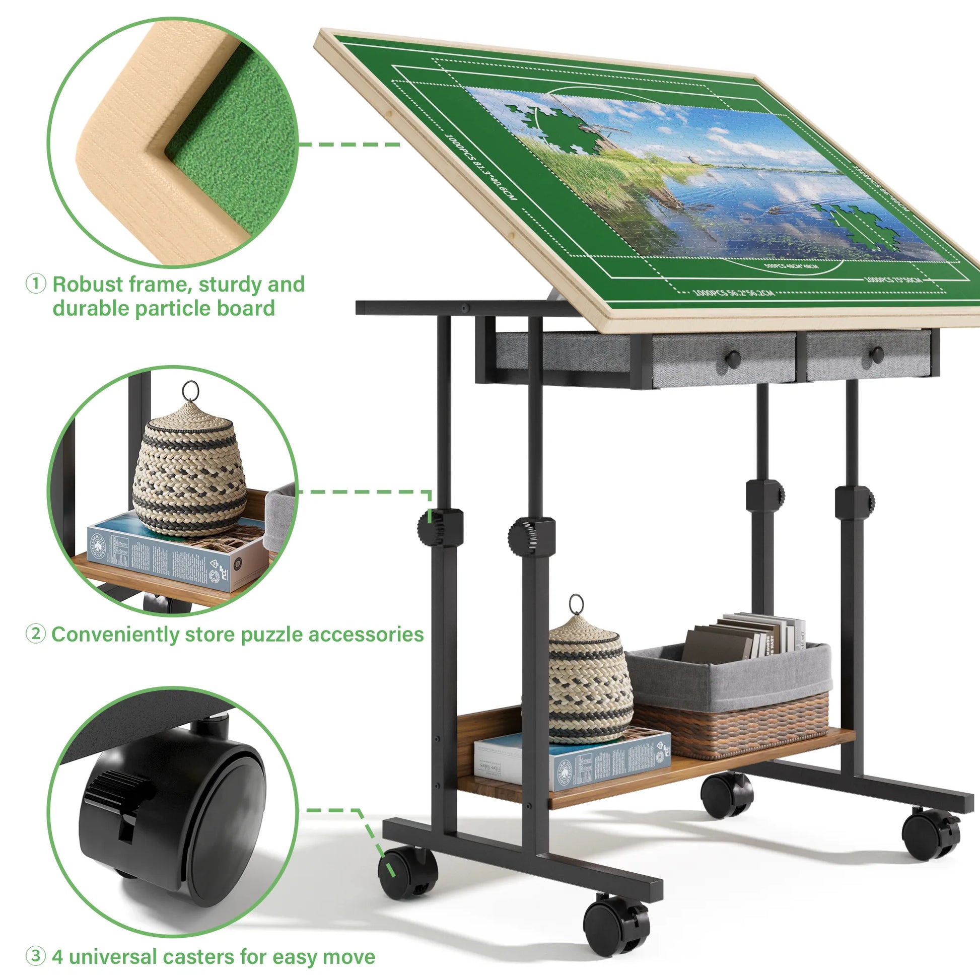 BECOKOME Puzzle Table with Drawers - 2000 Pieces Jigsaw Puzzles Table for Adults, Tilting Puzzle Board (2000 Pcs) - BECOKOME