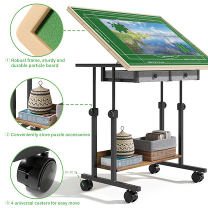 BECOKOME Puzzle Table with Drawers - 2000 Pieces Jigsaw Puzzles Table for Adults, Tilting Puzzle Board (2000 Pcs) - BECOKOME