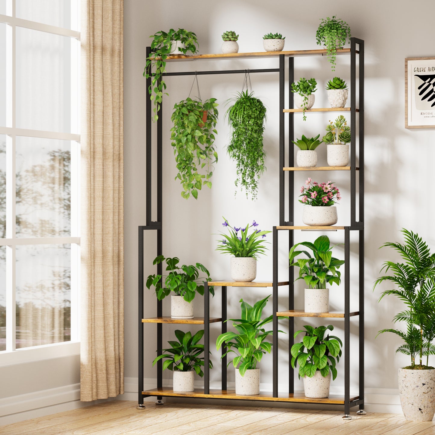 BECOKOME Plant Stand Indoor with Grow Lights, 71" Tall 6-Tier Large Plant Shelf, Corner Metal Display Rack - BECOKOME