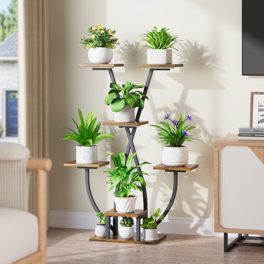 Plant Stand Indoor with Grow Light - 7 Tiered Corner Plant Stand for Multiple Plants, Metal Plant Shelf Indoor Display Rack Holder, Flower Stand for Indoor Plants, Balcony, Living Room, Patio - BECOKOME