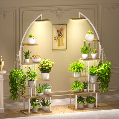 BECOKOME Plant Stand Indoor with Grow Lights, 63" Tall 6-Tiered Lighted Plant Shelf, 2 Pack Metal Corner Plant Holder, Curved Flower Display Stand - BECOKOME