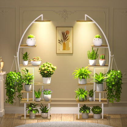 BECOKOME Plant Stand Indoor with Grow Lights, 64" Tall 7-Tiered Lighted Plant Shelf, 2 Pack Metal Corner Plant Holder, Curved Flower Display Stand - BECOKOME