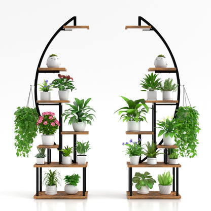 BECOKOME Plant Stand Indoor with Grow Lights, 64" Tall 7-Tiered Lighted Plant Shelf, 2 Pack Metal Corner Plant Holder, Curved Flower Display Stand - BECOKOME