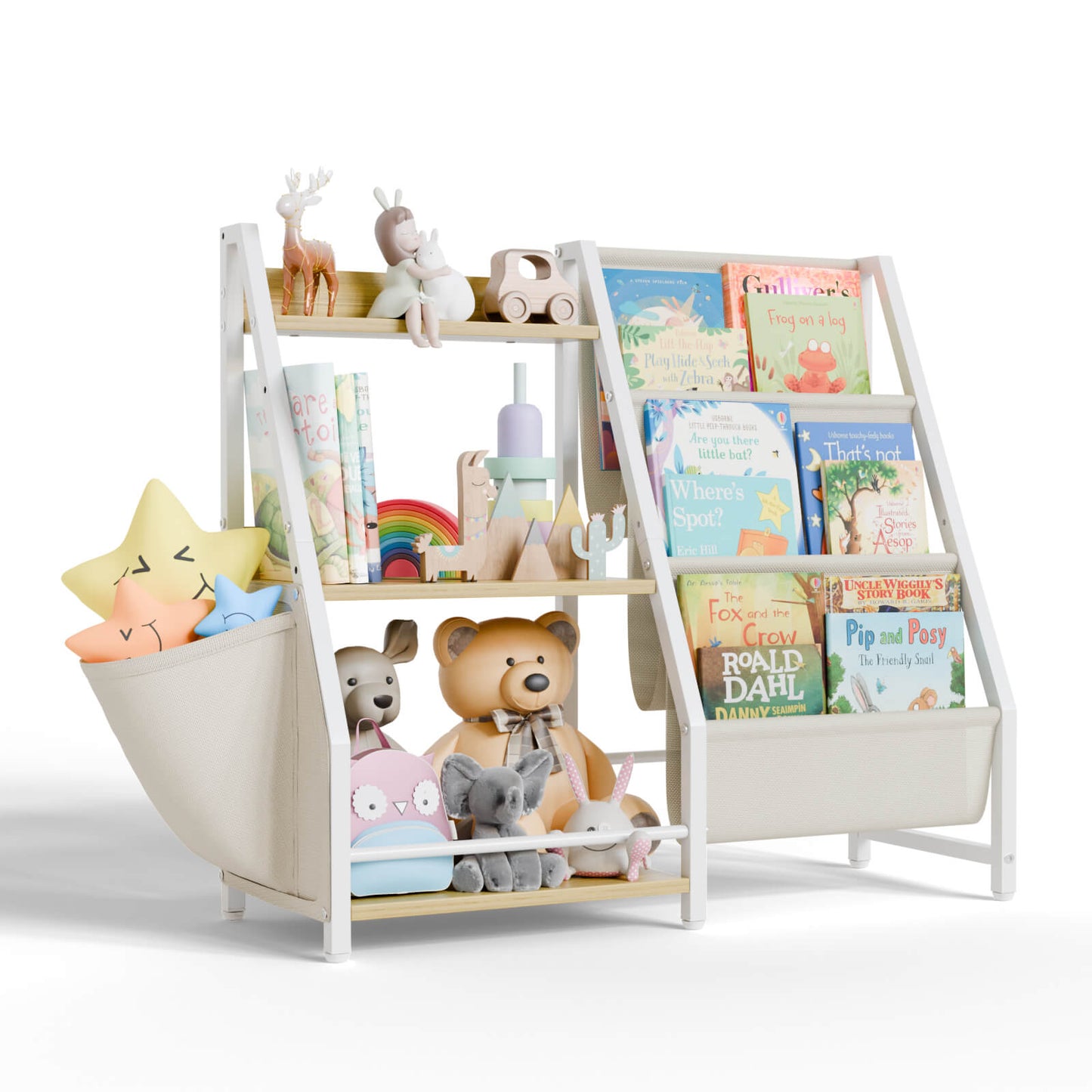 Kids Bookshelf and Toy Organizer, 3 Tier Montessori Bookcase for Bedroom, Playroom, Nursery, Classroom, Toy Storage Rack with Anti-Tip Kit (White) - BECOKOME