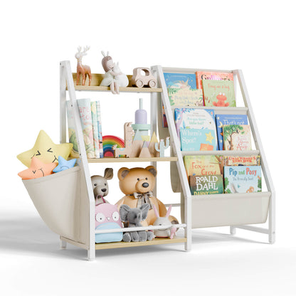 Kids Bookshelf and Toy Organizer, 3 Tier Montessori Bookcase for Bedroom, Playroom, Nursery, Classroom, Toy Storage Rack with Anti-Tip Kit (White) - BECOKOME