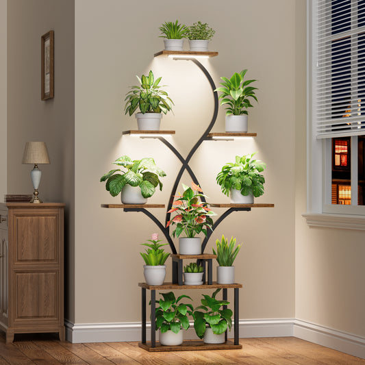 Plant Stand Indoor with Grow Lights - 62" Tall Plant Shelf Indoor, Lighted Corner Plant Stands for Indoor Plants, 8 Tiered Flower Spike-Shaped Rack for Living Room, Patio, Balcony Decor - BECOKOME
