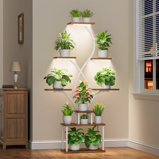 Plant Stand Indoor with Grow Lights - 62" Tall Plant Shelf Indoor, Lighted Corner Plant Stands for Indoor Plants, 8 Tiered Flower Spike-Shaped Rack for Living Room, Patio, Balcony Decor - BECOKOME