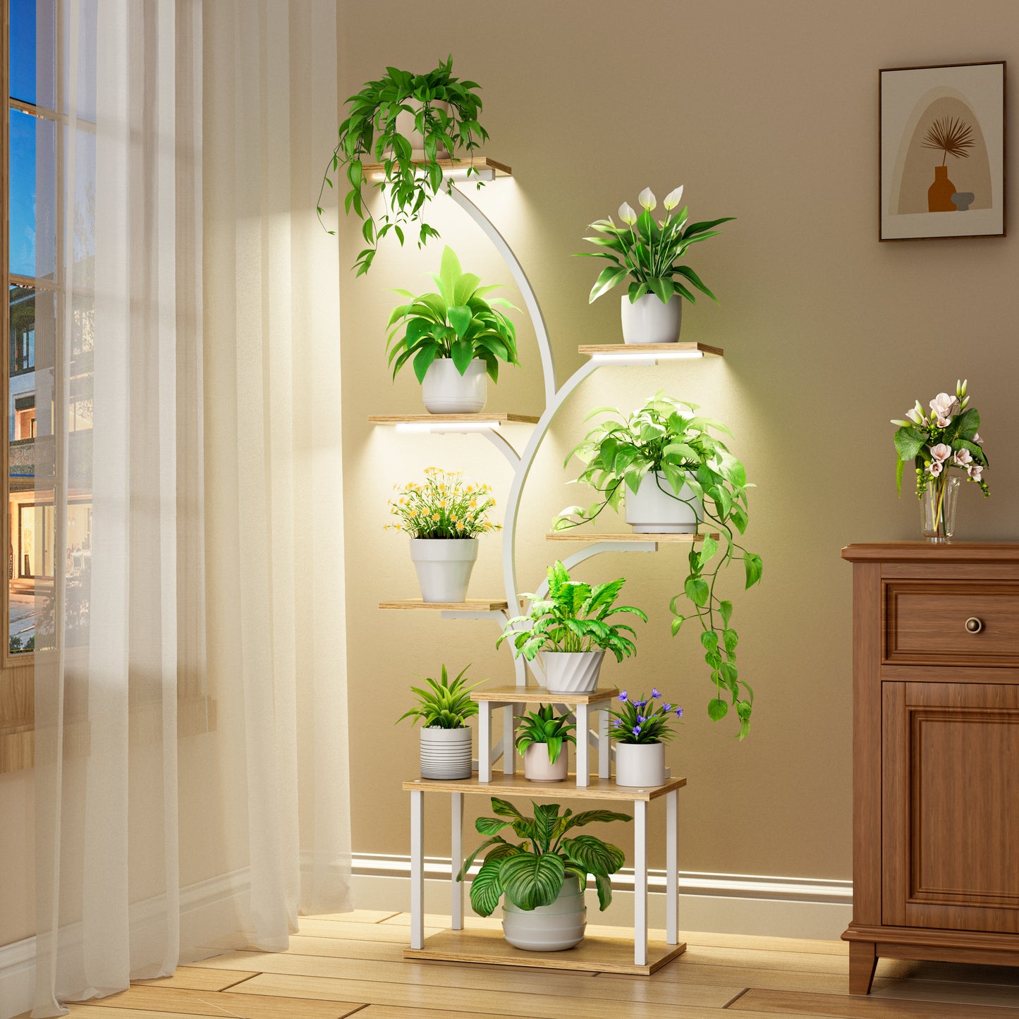 Plant Stand Indoor with Grow Light, 8-Tiered Tall Plant Stands for Indoor Plants Multiple, Metal Plant Shelf Display Rack Holder, Flower Stand for Indoor Plants, Living Room, Garden, Patio - BECOKOME