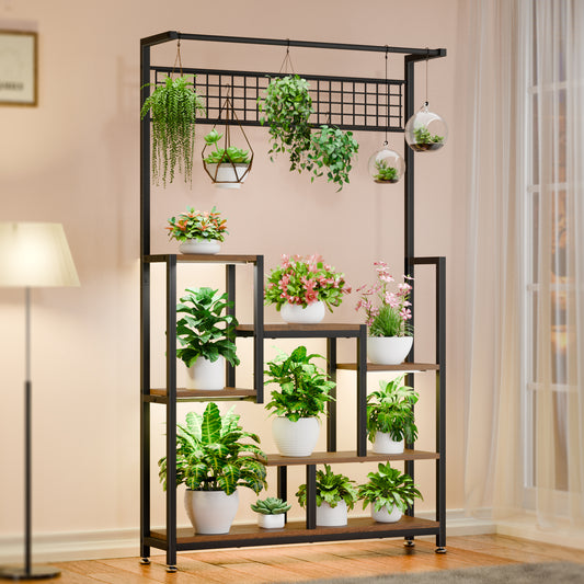 BECOKOME Plant Stand Indoor with Grow Lights, 71" Tall 6-Tier Large Plant Shelf, Corner Metal Display Rack - BECOKOME