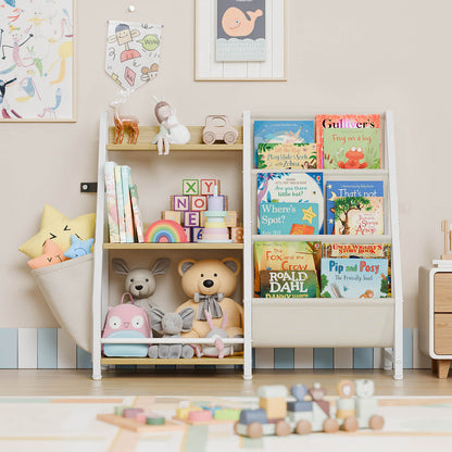 Kids Bookshelf and Toy Organizer, 3 Tier Montessori Bookcase for Bedroom, Playroom, Nursery, Classroom, Toy Storage Rack with Anti-Tip Kit (White) - BECOKOME