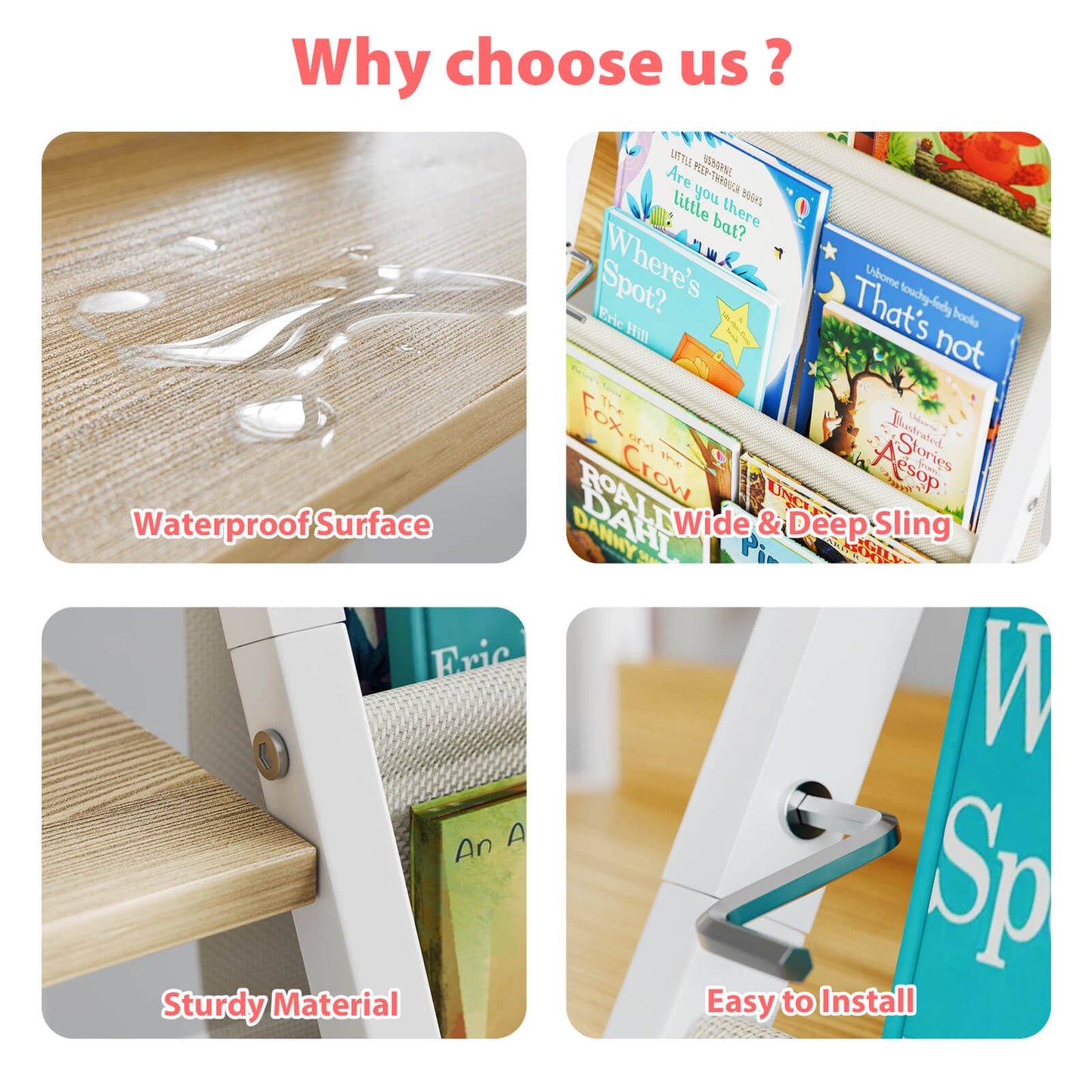 Kids Bookshelf and Toy Organizer, 3 Tier Montessori Bookcase for Bedroom, Playroom, Nursery, Classroom, Toy Storage Rack with Anti-Tip Kit (White) - BECOKOME