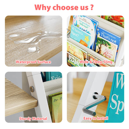 Kids Bookshelf and Toy Organizer, 3 Tier Montessori Bookcase for Bedroom, Playroom, Nursery, Classroom, Toy Storage Rack with Anti-Tip Kit (White) - BECOKOME