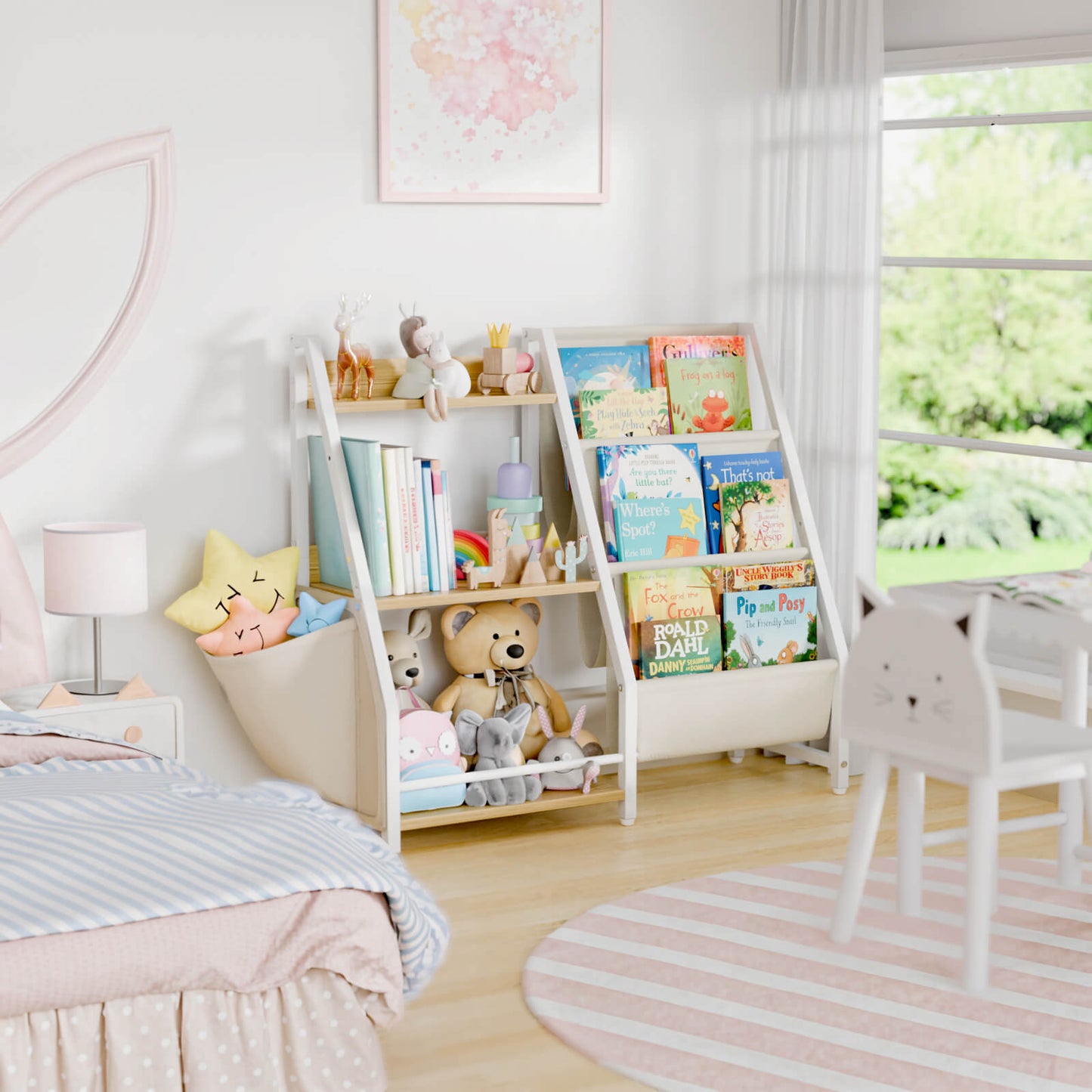 Kids Bookshelf and Toy Organizer, 3 Tier Montessori Bookcase for Bedroom, Playroom, Nursery, Classroom, Toy Storage Rack with Anti-Tip Kit (White) - BECOKOME