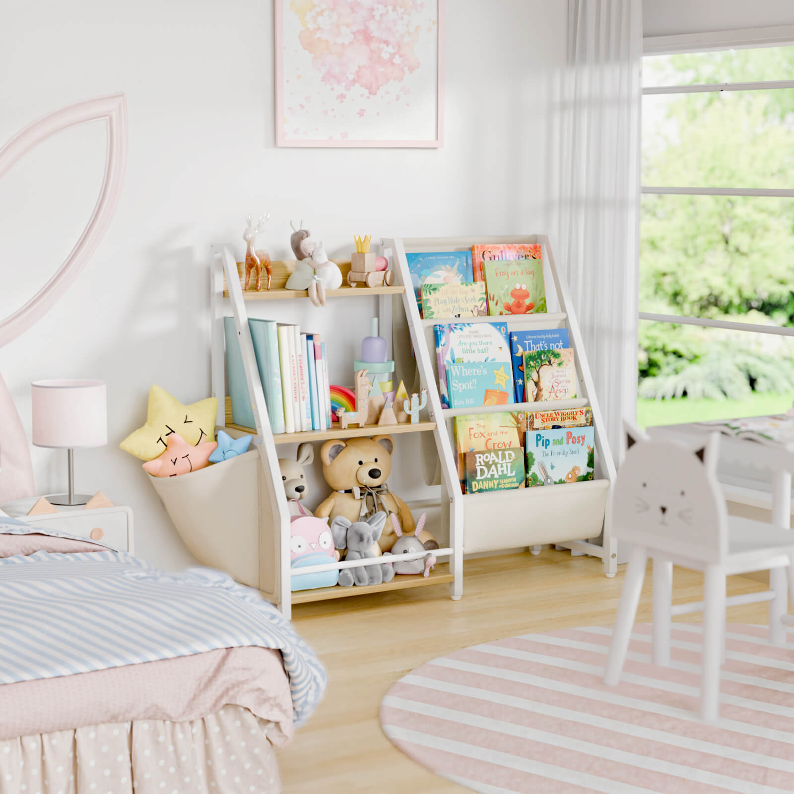 Kids Bookshelf and Toy Organizer, 3 Tier Montessori Bookcase for Bedroom, Playroom, Nursery, Classroom, Toy Storage Rack with Anti-Tip Kit (White) - BECOKOME