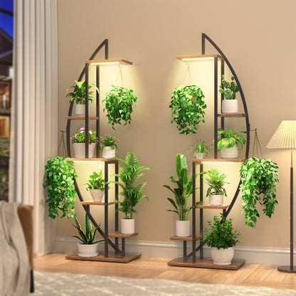BECOKOME Plant Stand Indoor with Grow Lights, 63" Tall 6-Tiered Lighted Plant Shelf, 2 Pack Metal Corner Plant Holder, Curved Flower Display Stand - BECOKOME