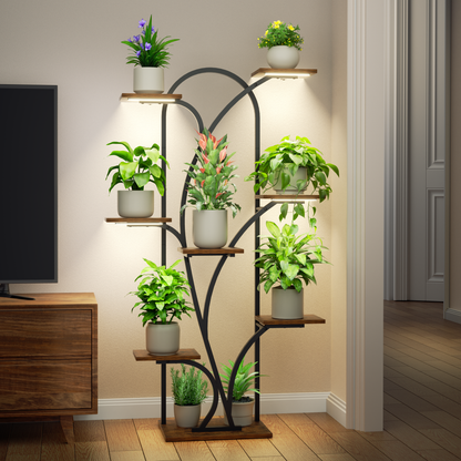 POZILAN Plant Stand Indoor with Grow Light, 55.6" Corner Plant Shelf Indoor, 8 Tiered Tall Plant Stands for Indoor Plants Display Rack Holder, Flower Stand for Balcony, Living Room, Patio - BECOKOME