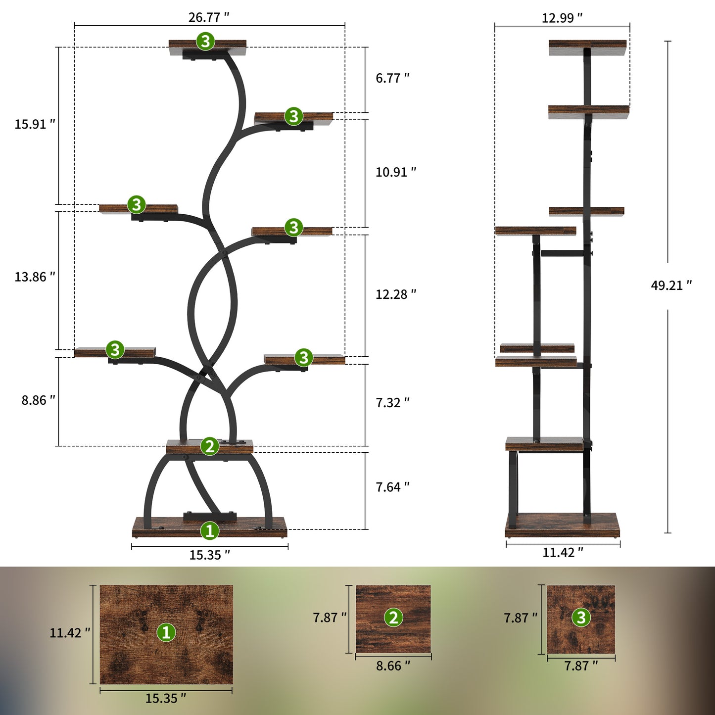 Plant Stand Indoor with Grow Light - 8 Tiered Plant Shelf Indoor, Corner Plant Stand, 49" Tall Plant Shelf with Lights for Indoor Growing, Lighted Flower Holder for Living Room, Balcony, Black - BECOKOME