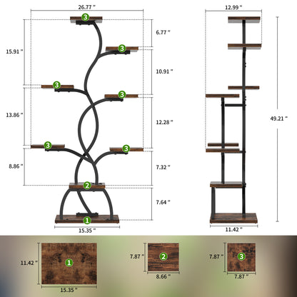 Plant Stand Indoor with Grow Light - 8 Tiered Plant Shelf Indoor, Corner Plant Stand, 49" Tall Plant Shelf with Lights for Indoor Growing, Lighted Flower Holder for Living Room, Balcony, Black - BECOKOME