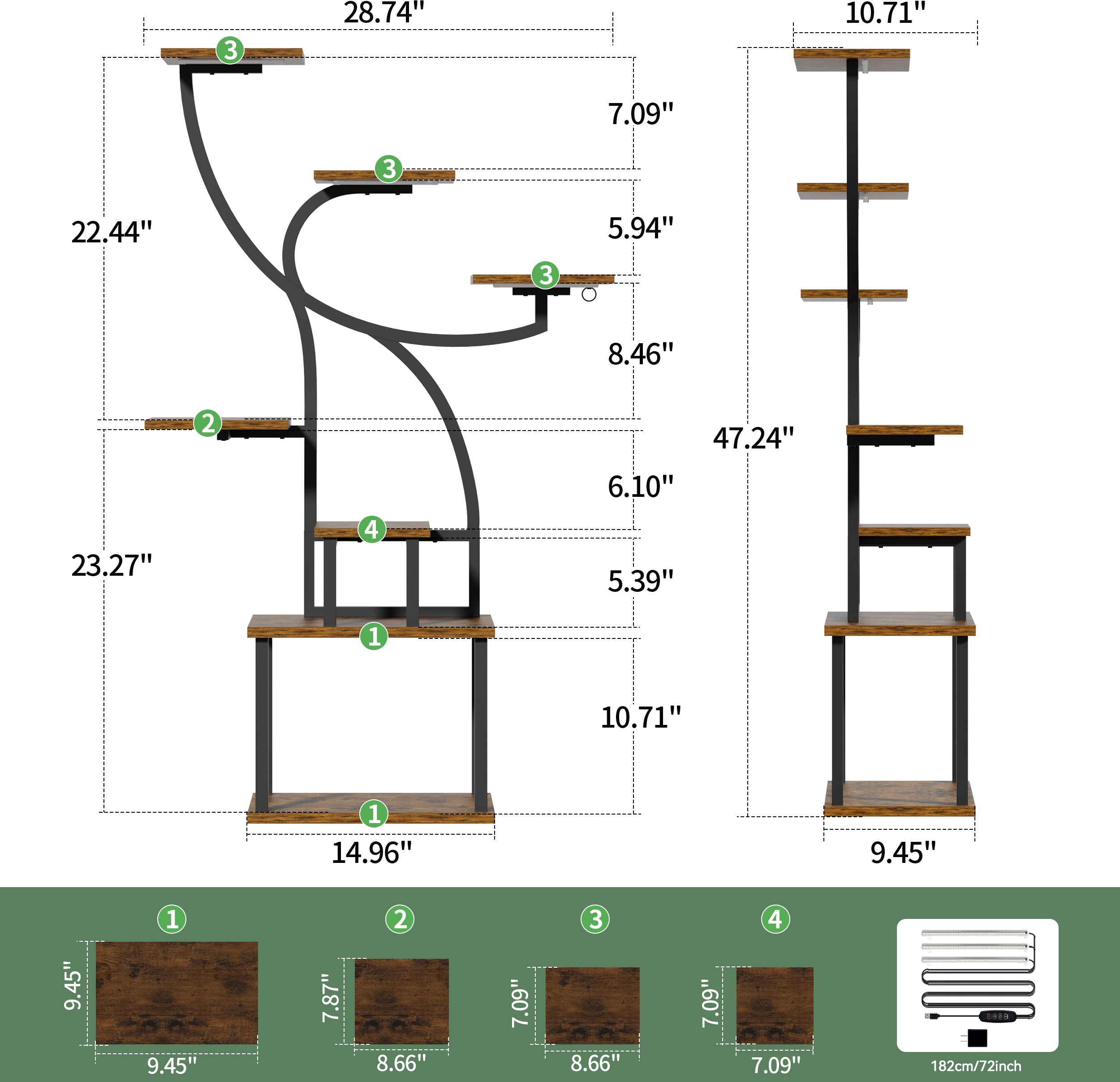 Plant Stand Indoor with Grow Light, 47" Corner Plant Stand for Indoor Plants, 7 Tiered Tall Plant Shelf Indoor Flower Stand Plant Rack - BECOKOME