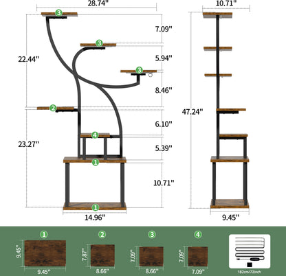 Plant Stand Indoor with Grow Light, 47" Corner Plant Stand for Indoor Plants, 7 Tiered Tall Plant Shelf Indoor Flower Stand Plant Rack - BECOKOME