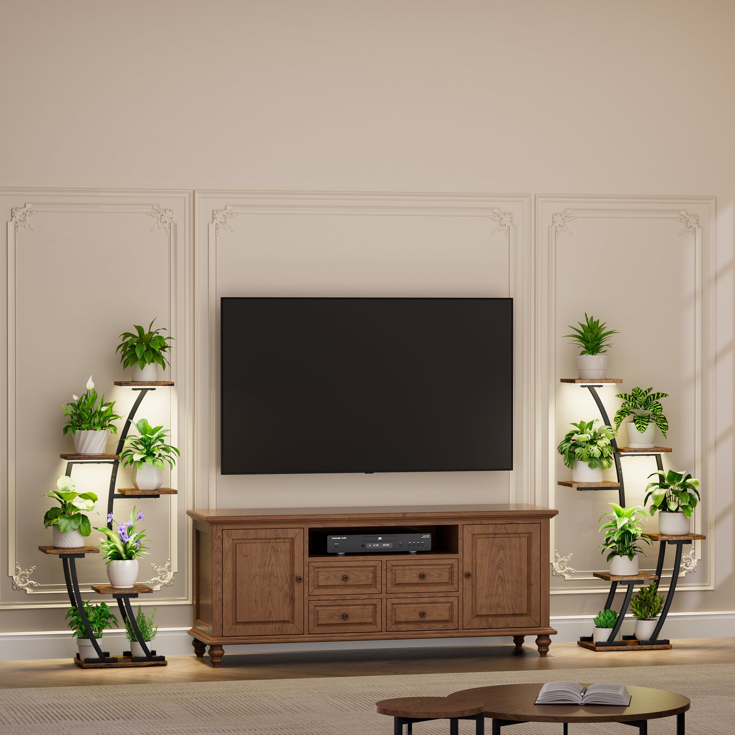 Plant Stand Indoor with Grow Lights, Plant Shelf Indoor 2 Pack, Corner Plant Stands for Indoor Plants, 6 Tiered Plant Flower Display Shelf, Half-Moon Plant Rack for Home, Living Room, Black - BECOKOME