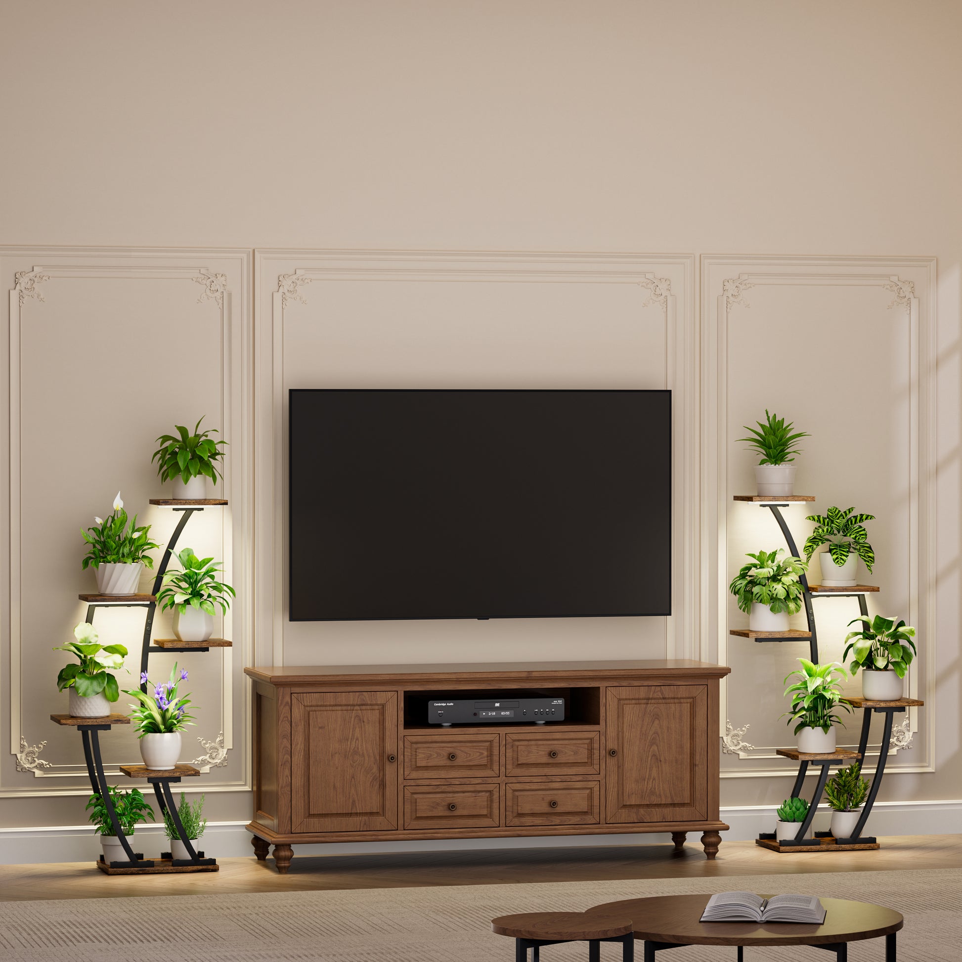 Plant Stand Indoor with Grow Lights, Plant Shelf Indoor 2 Pack, Corner Plant Stands for Indoor Plants, 6 Tiered Plant Flower Display Shelf, Half-Moon Plant Rack for Home, Living Room, Black - BECOKOME