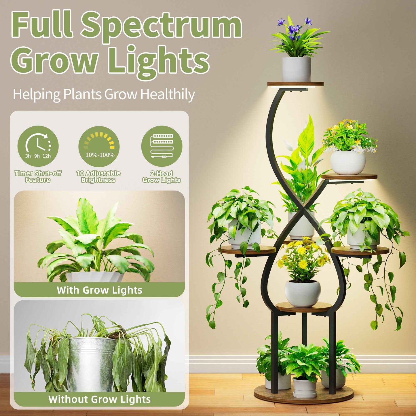 Plant Stand with Grow Lights, Indoor Tiered Plant Shelf