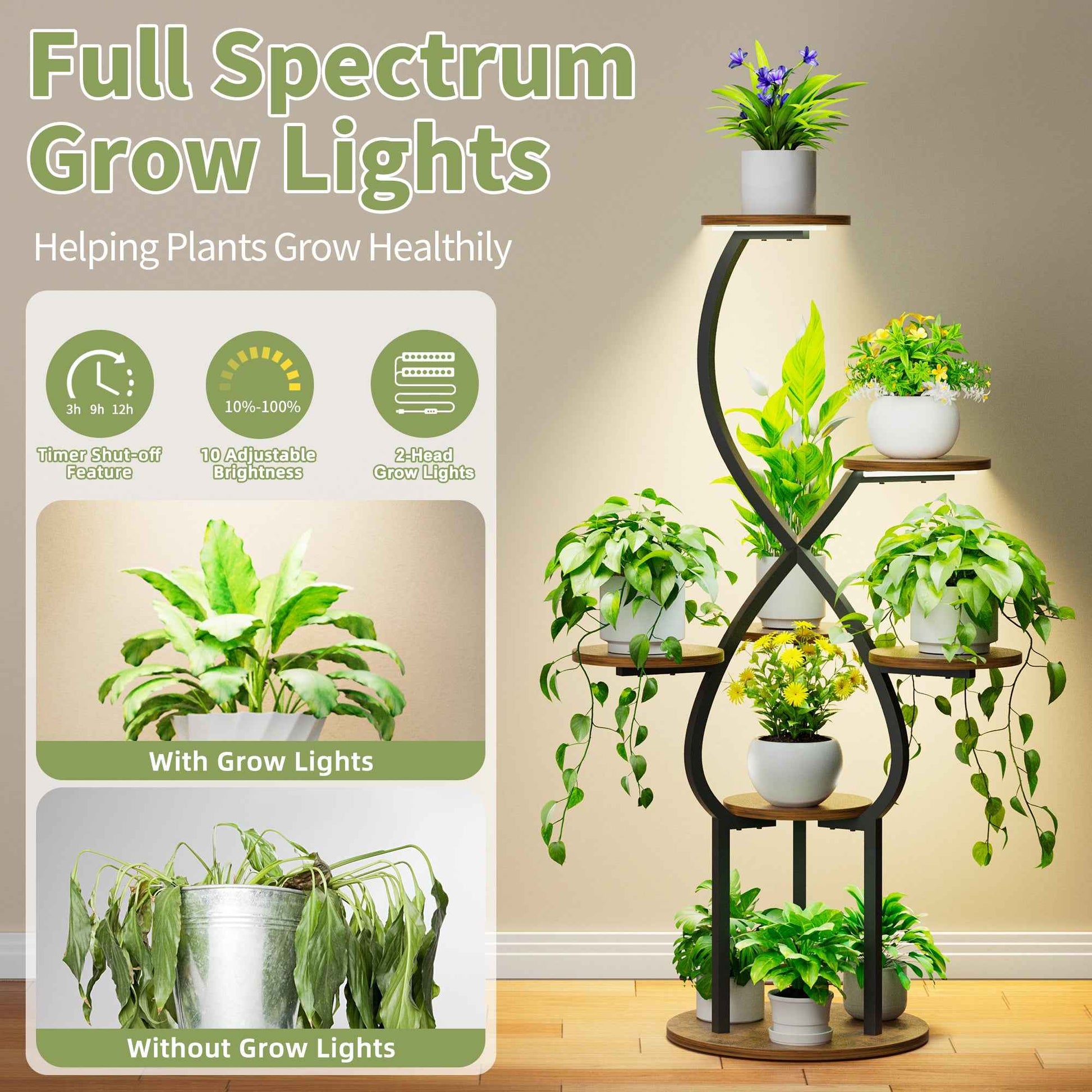 Plant Stand with Grow Lights, Indoor Tiered Plant Shelf