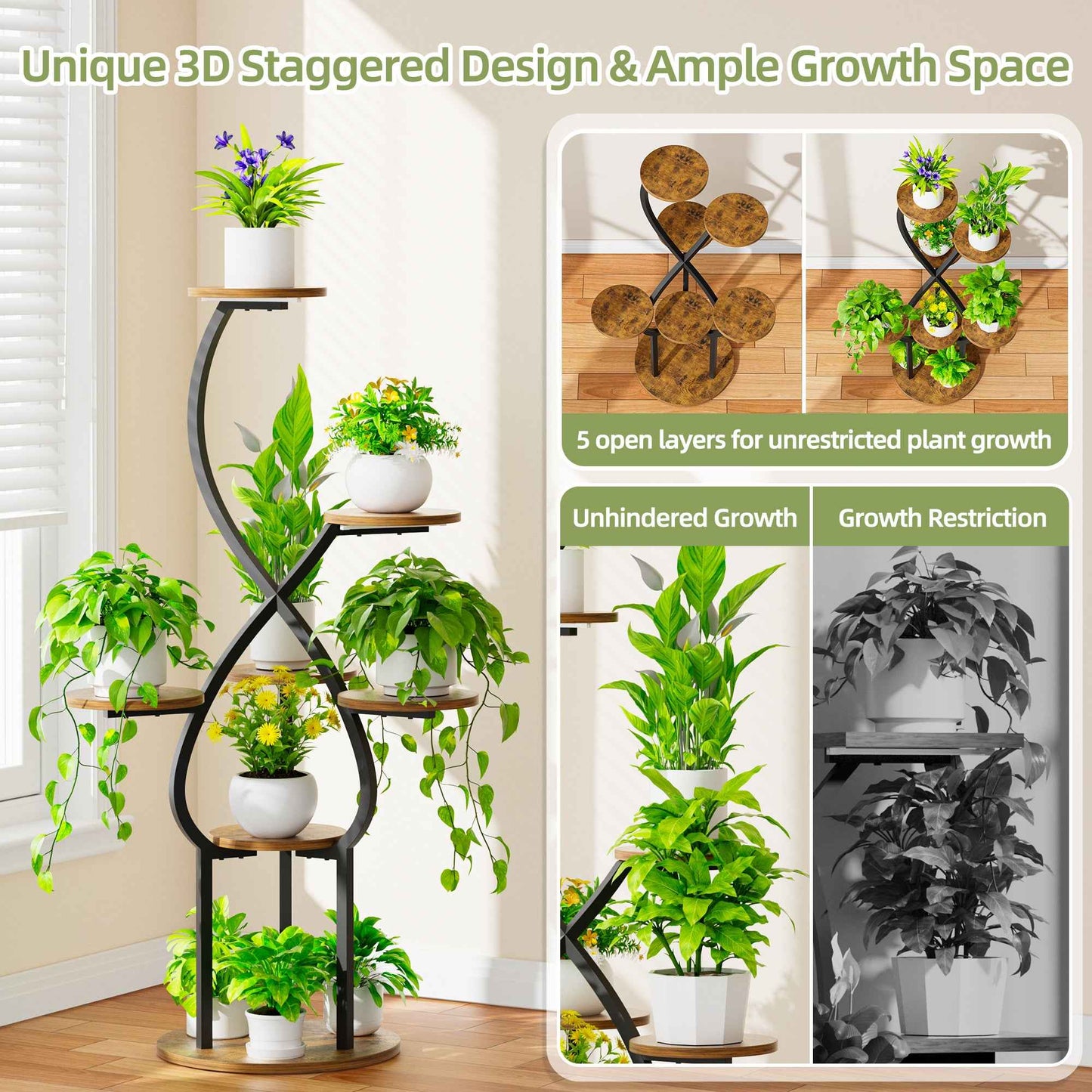 Plant Stand with Grow Lights, Indoor Tiered Plant Shelf