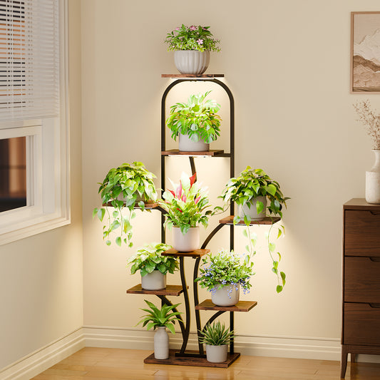 Plant Stand Indoor with Grow Lights, 8 Tiered Indoor Plant Shelf, 51'' Corner Plant Stands for Multiple Plants, Tree-Shaped Arch Plant Holder Rack, Flower Stands for Patio Living Room Home Decor - BECOKOME